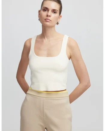 Top crop cu decolteu rotund, Alb