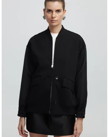 Jacheta bomber cu buzunare cu clapa, Negru