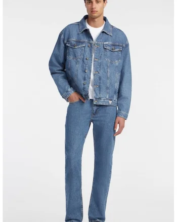 Jacheta de denim cu maneci cazute, Albastru deschis