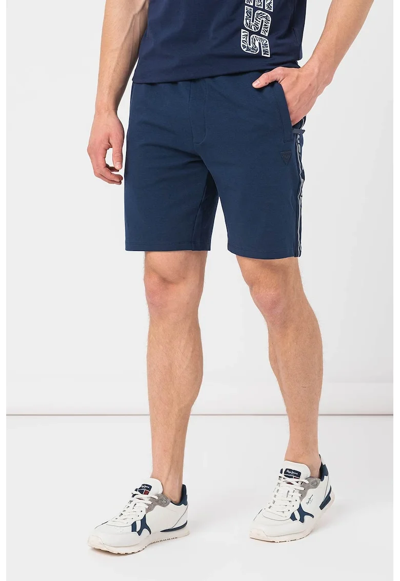 Pantaloni scurti cu benzi logo laterale pentru fitness, Bleumarin