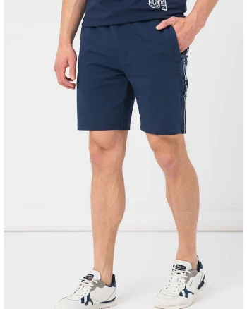Pantaloni scurti cu benzi logo laterale pentru fitness, Bleumarin