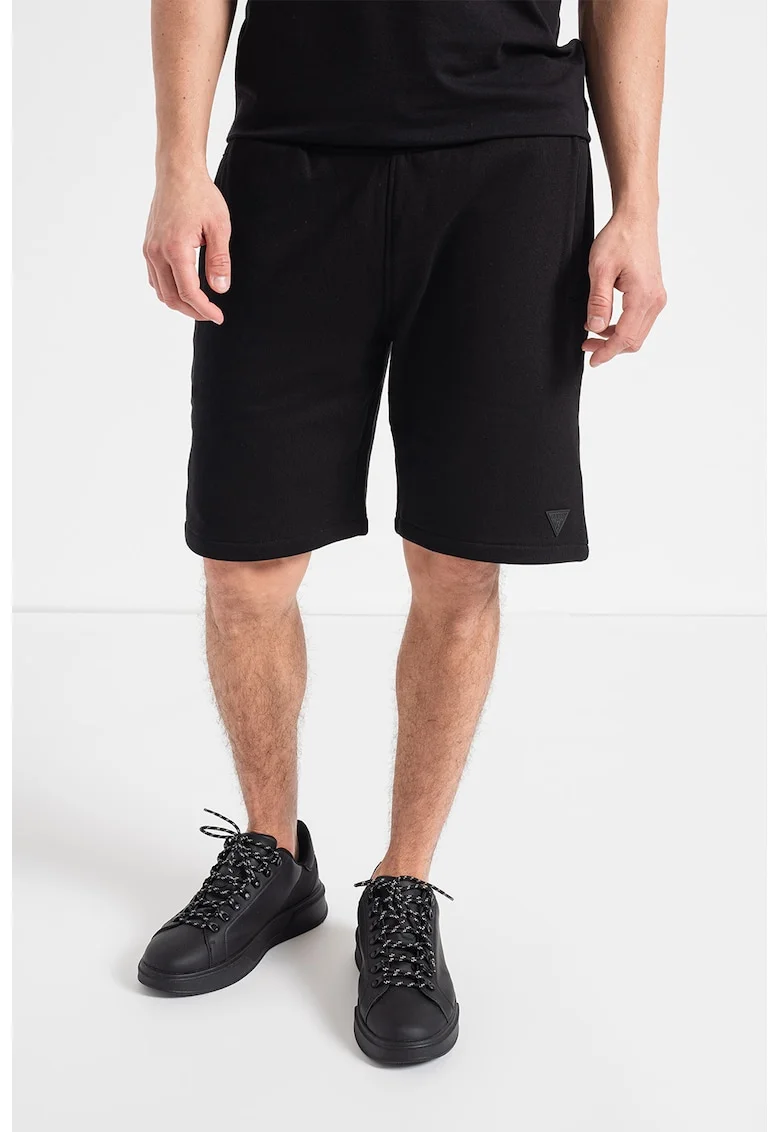 Pantaloni scurti cu snur in talie, pentru fitness, Negru