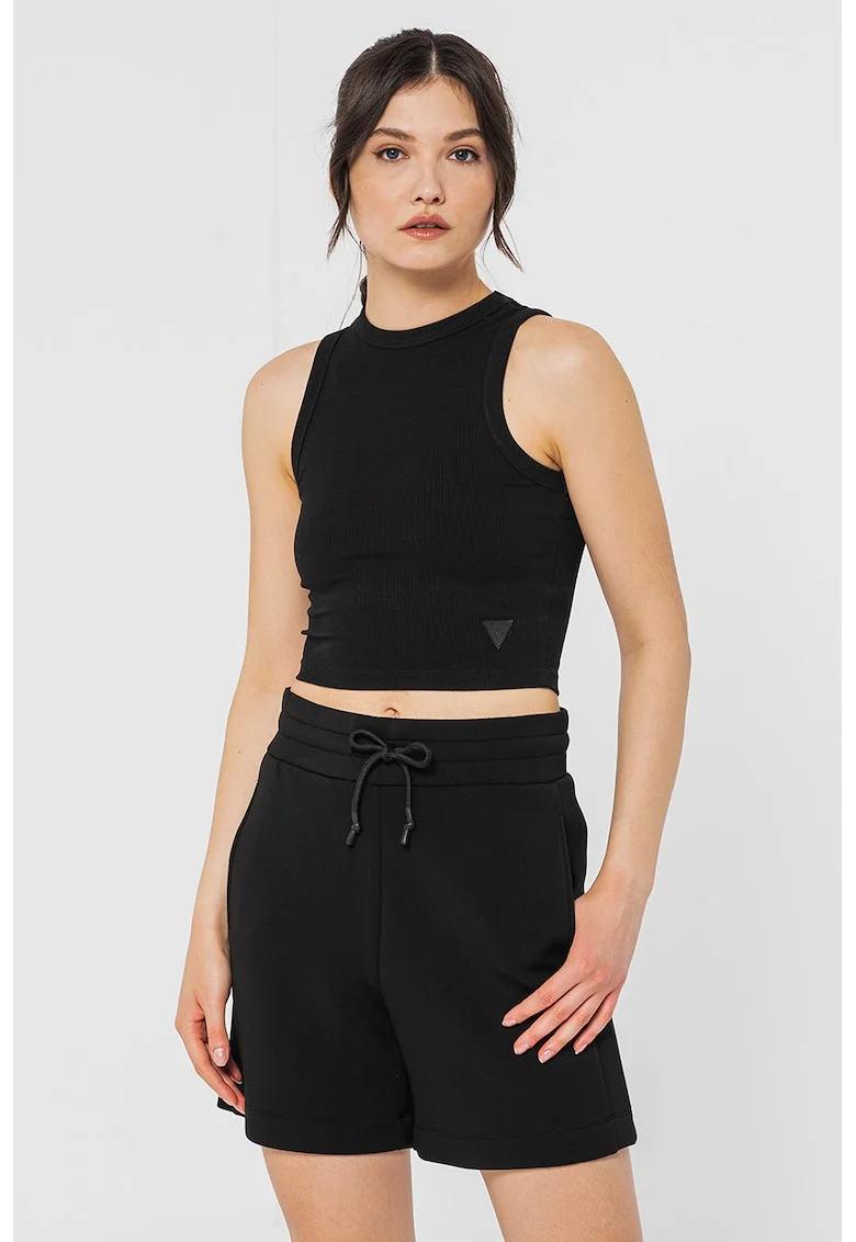 Top crop striat, pentru fitness, Negru