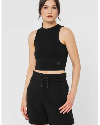 Top crop striat, pentru fitness, Negru
