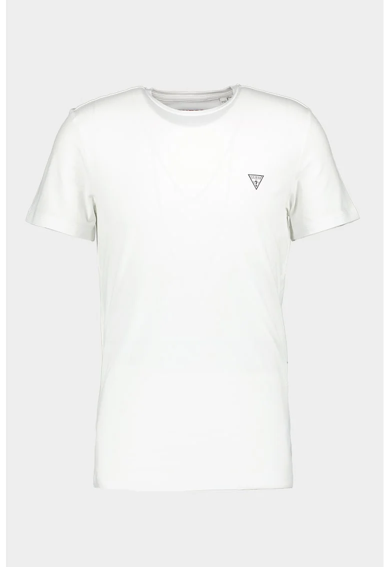 Tricou slim fit cu decolteu la baza gatului, Negru/Alb optic