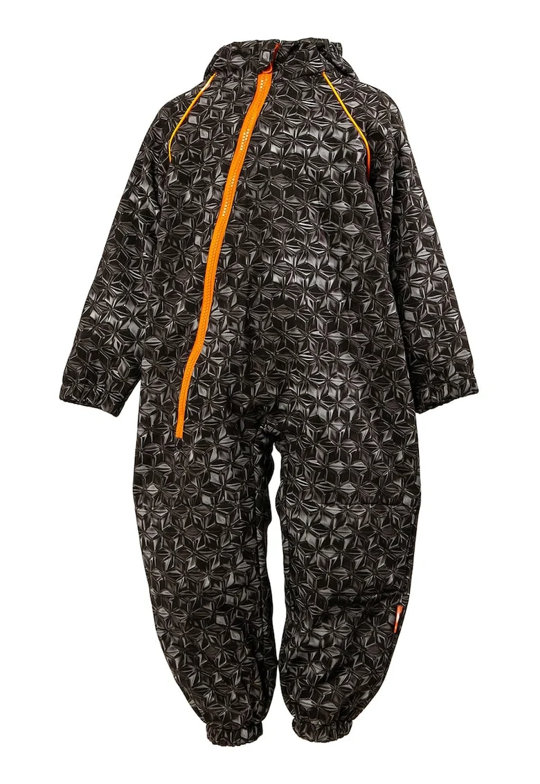 Salopeta impermeabila cu gluga Softshell, Negru stins/Portocaliu mandarina