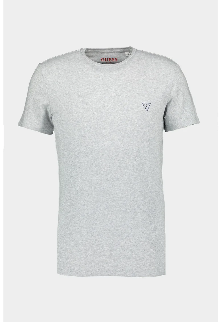 Tricou slim fit cu decolteu la baza gatului, Gri melange