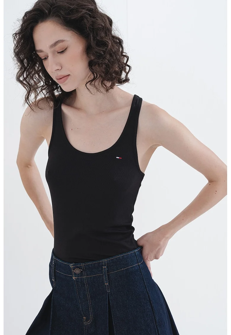 Top slim fit din amestec de modal, Negru
