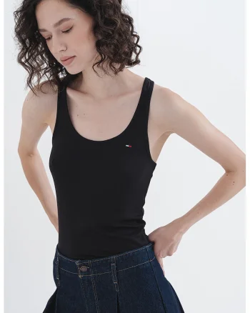 Top slim fit din amestec de modal, Negru