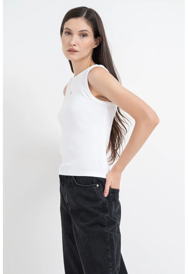 Top slim fit cu decolteu racerback, Alb