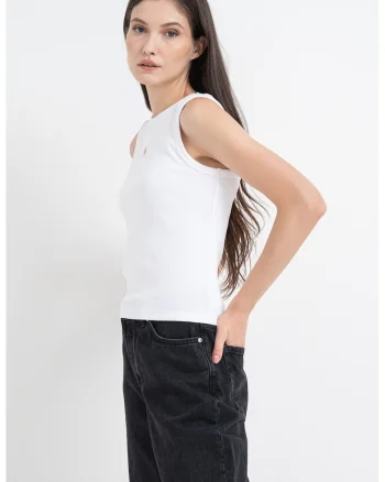 Top slim fit cu decolteu racerback, Alb