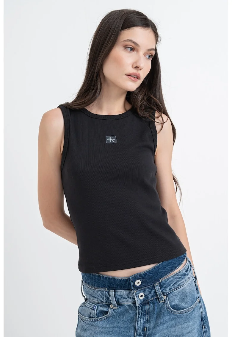 Top slim fit cu decolteu racerback, Negru