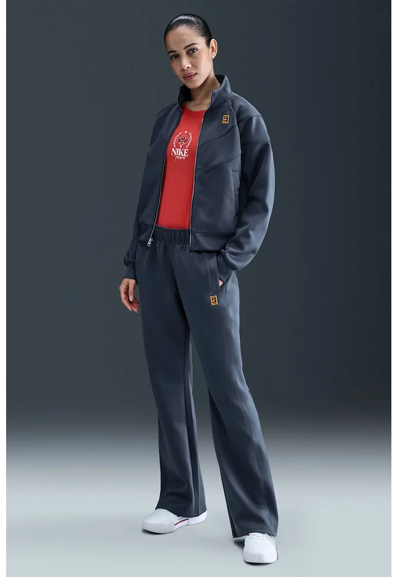 Pantaloni cu talie medie si logo, pentru tenis, Gri carbune
