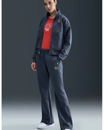 Pantaloni cu talie medie si logo, pentru tenis, Gri carbune