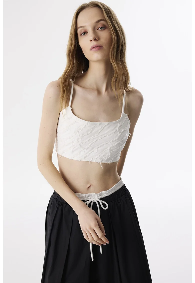 Top crop cu fermoar, Alb