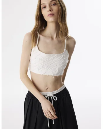 Top crop cu fermoar, Alb