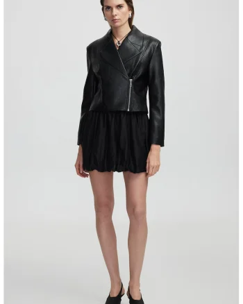 Jacheta crop din piele ecologica, Negru