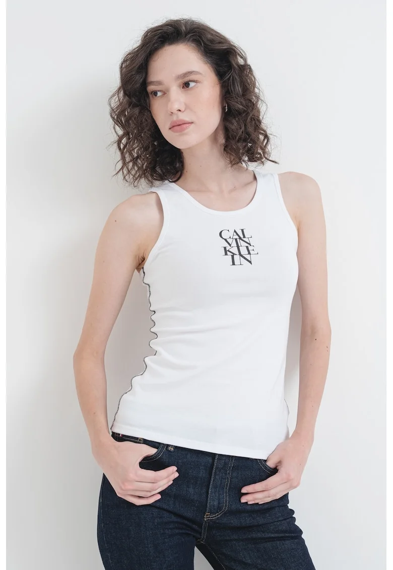 Top slim fit cu logo, Negru/Alb optic