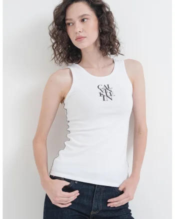 Top slim fit cu logo, Negru/Alb optic