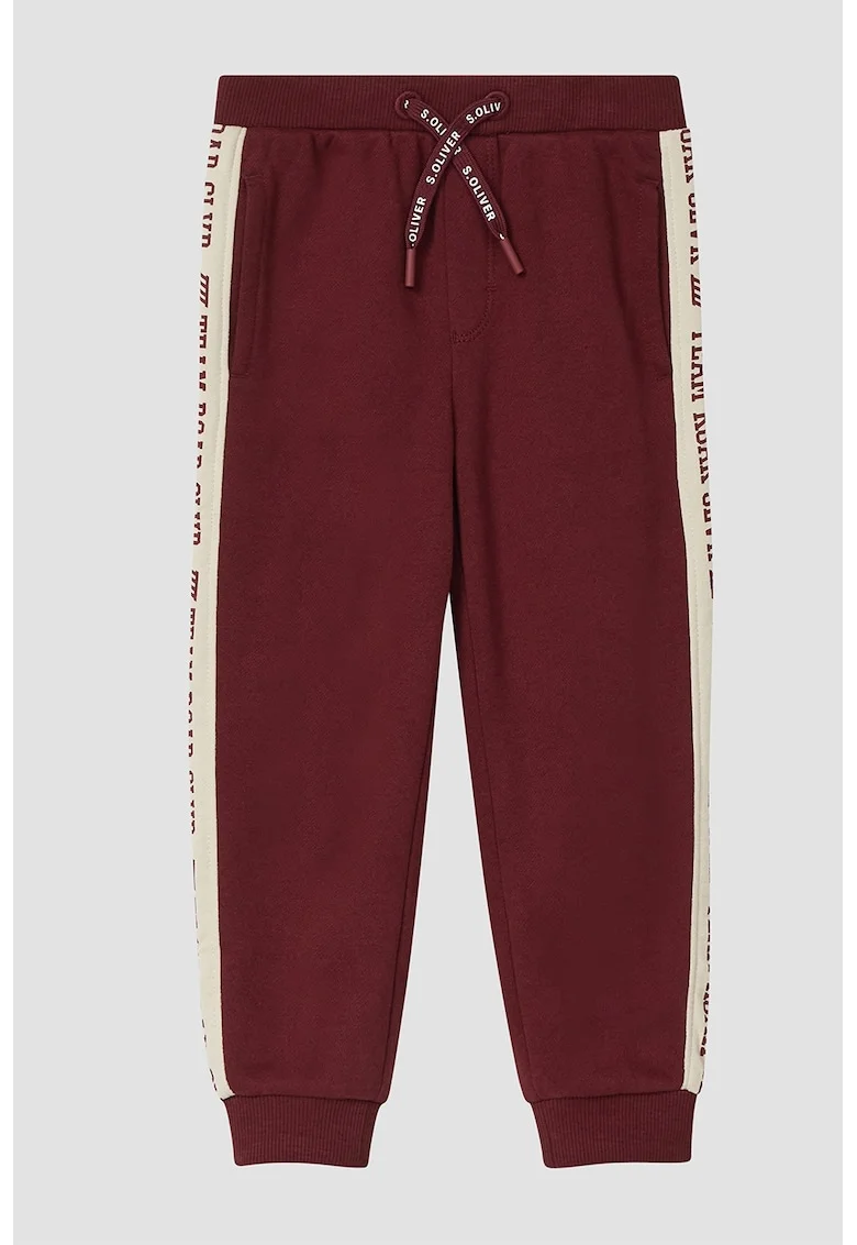 Pantaloni de trening cu segmente contrastante laterale, Visiniu/Bej deschis