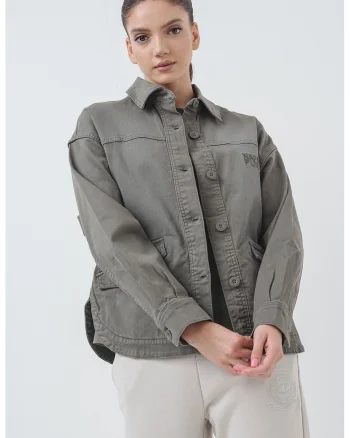 Jacheta-camasa lejers din denim cu maneci cazute, Verde sparanghel