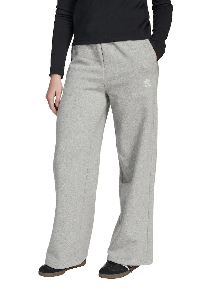 Pantaloni de trening cu croiala ampla si talie inalta, Gri melange
