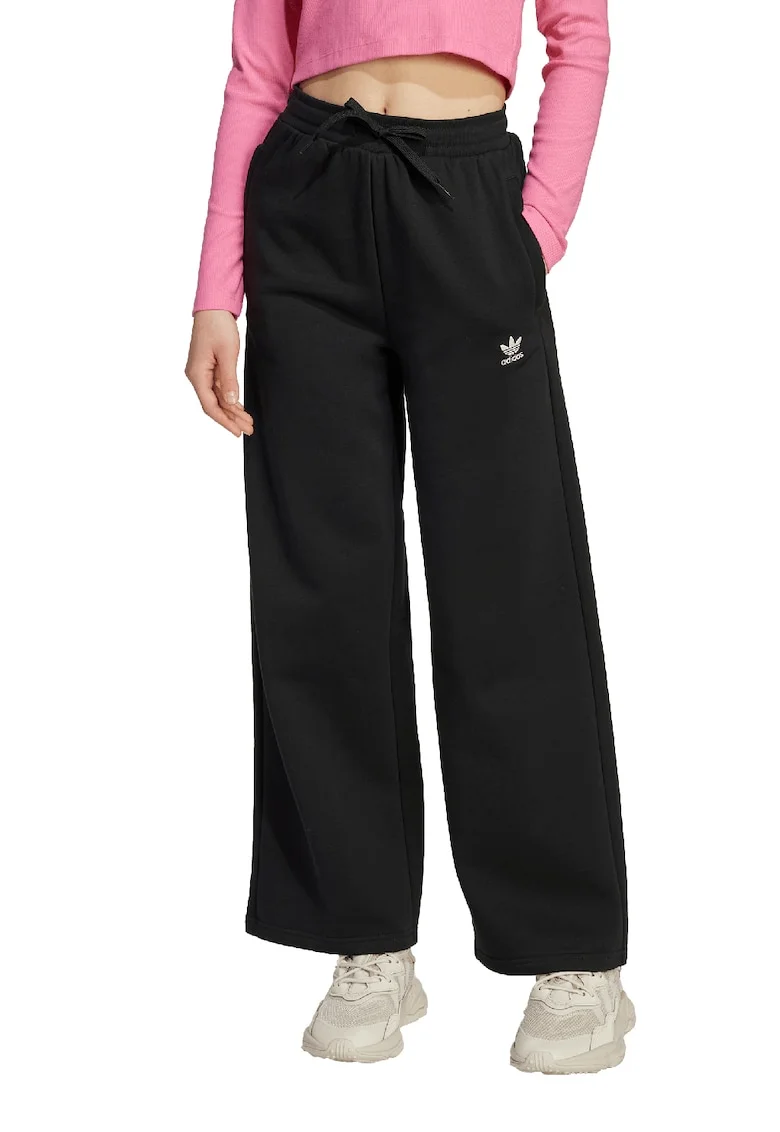 Pantaloni de trening cu croiala ampla si talie inalta, Negru