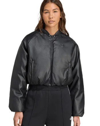 Jacheta crop de piele ecologica, Negru