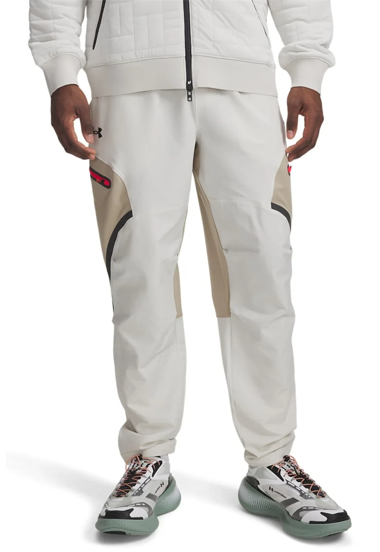 Pantaloni de trening cu snur, pentru fitness, Maro nisip/Alb murdar