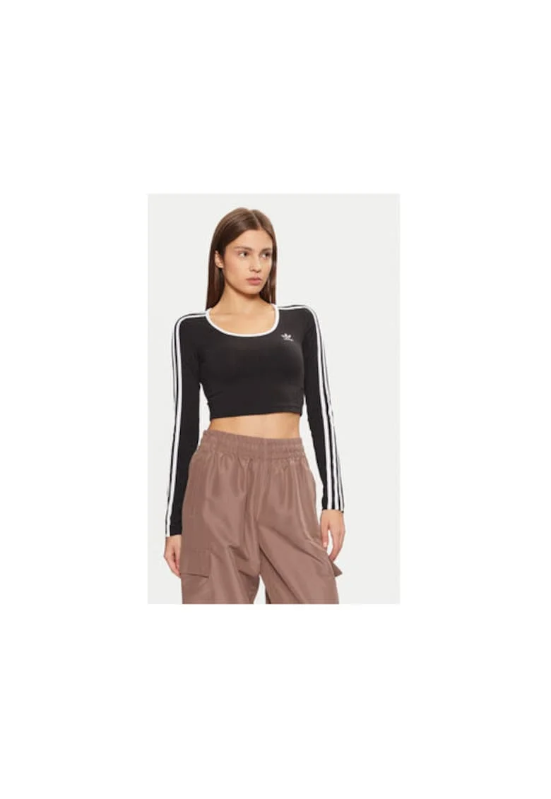Bluza slim fit crop cu decolteu rotund