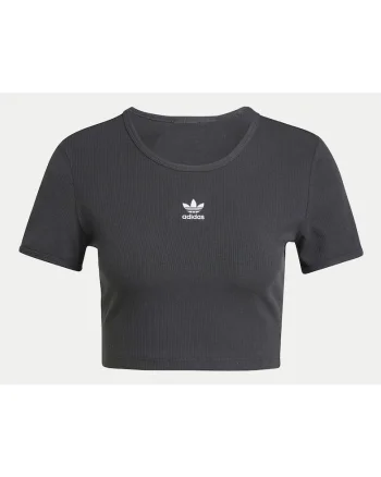 Tricou crop din bumbac cu decolteu la baza gatului