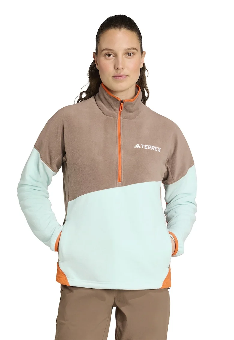 Bluza de trening cu fermoar scurt, pentru drumetii, Verde pal/Maro deschis
