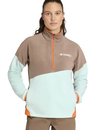 Bluza de trening cu fermoar scurt, pentru drumetii, Verde pal/Maro deschis