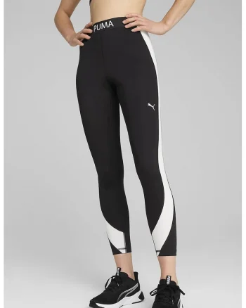 Colanti crop cu talie inalta, pentru fitness Strong, Alb/Negru