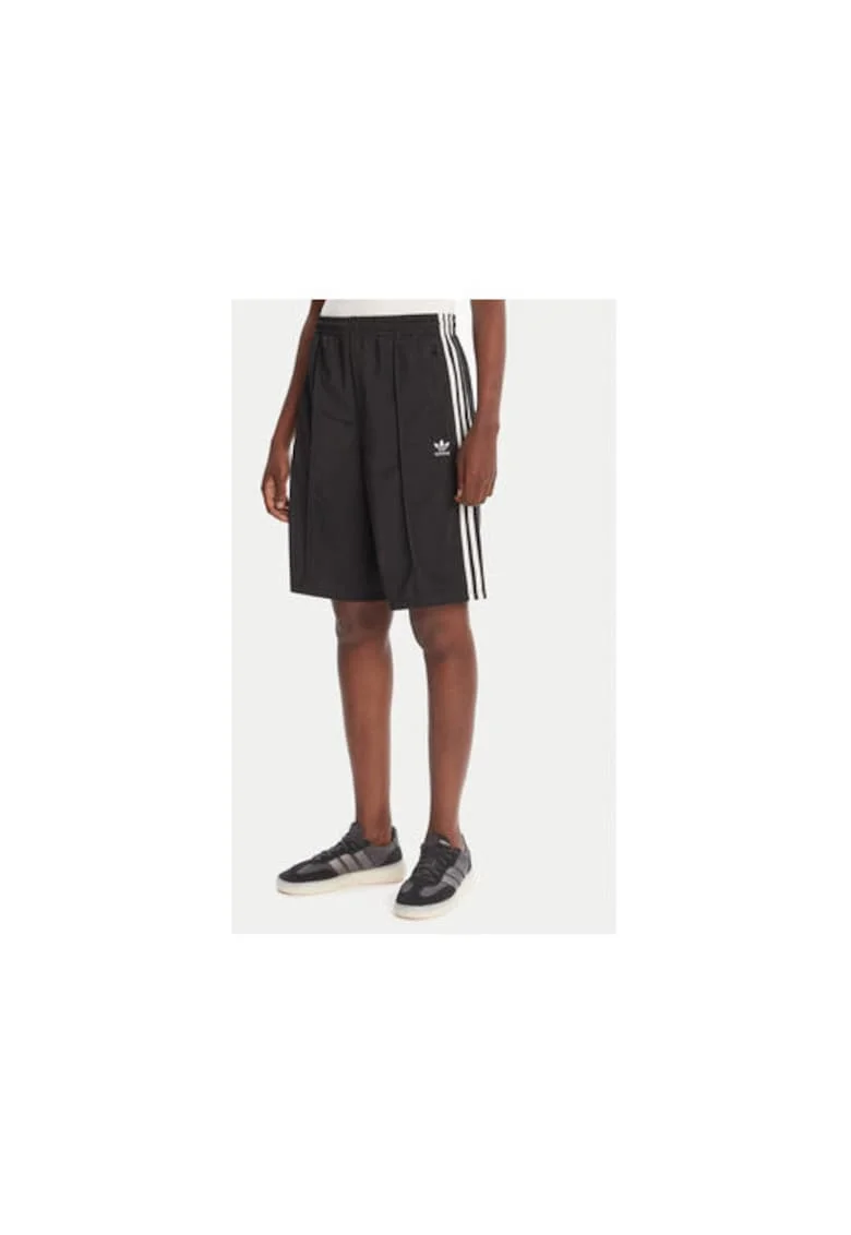 Pantaloni scurti de trening din poliester cu capse laterale si logo frontal