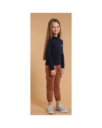 Pantaloni din bumbac cu buzunare pentru fetite, Maro