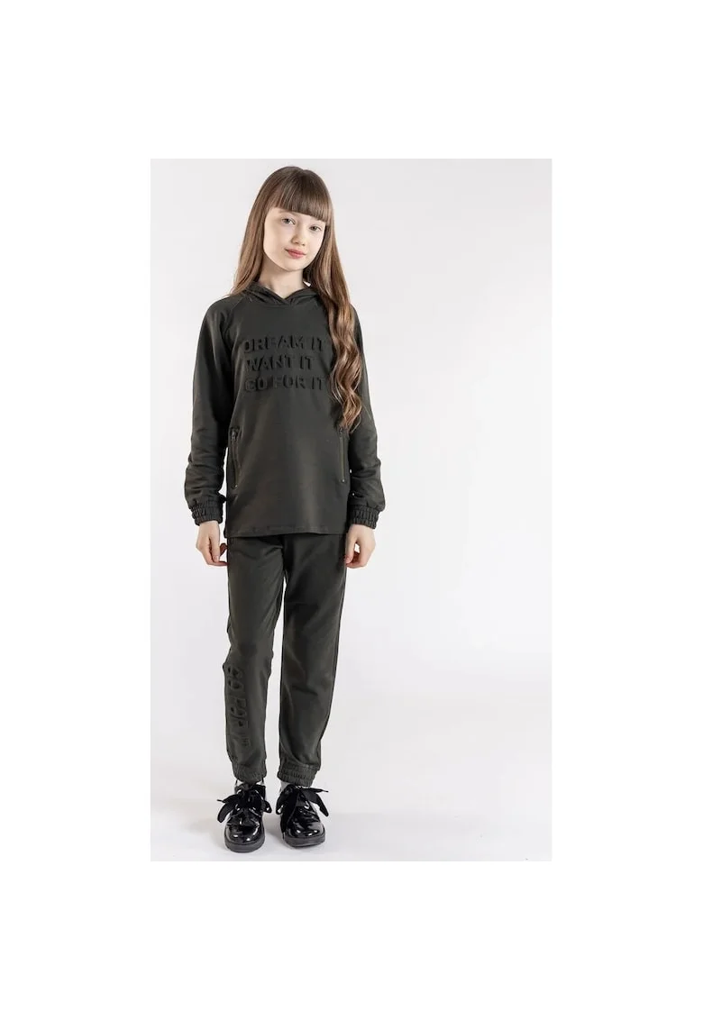 Pantaloni sport din bumbac cu buzunare pentru fete, Verde