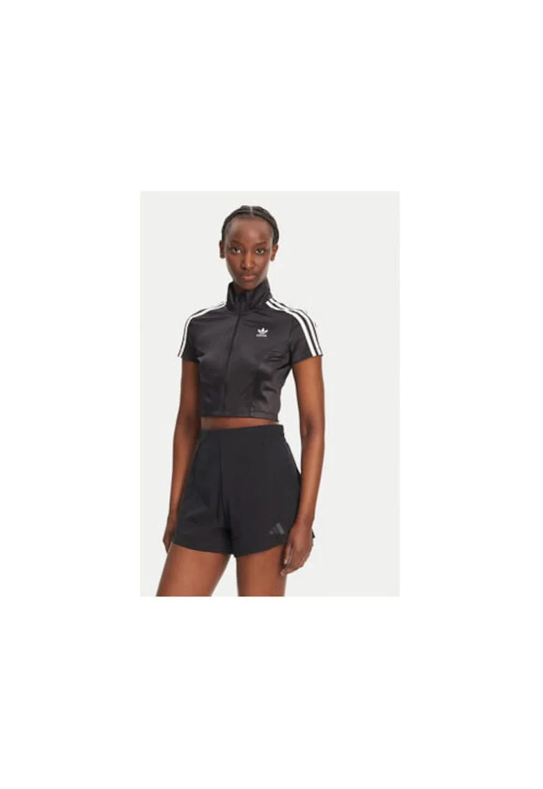 Bluza crop cu guler si inchidere frontala cu fermoar