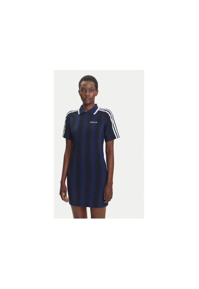 Rochie scurta din poliester cu guler polo si logo