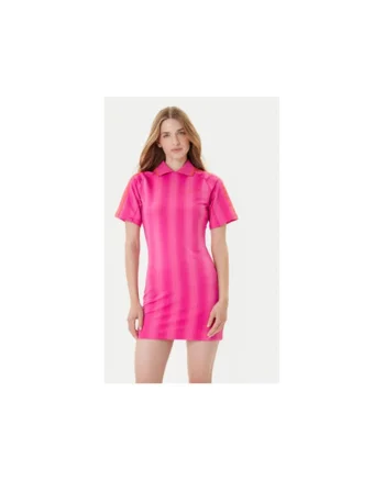 Rochie scurta din poliester cu guler polo si dungi contrastante