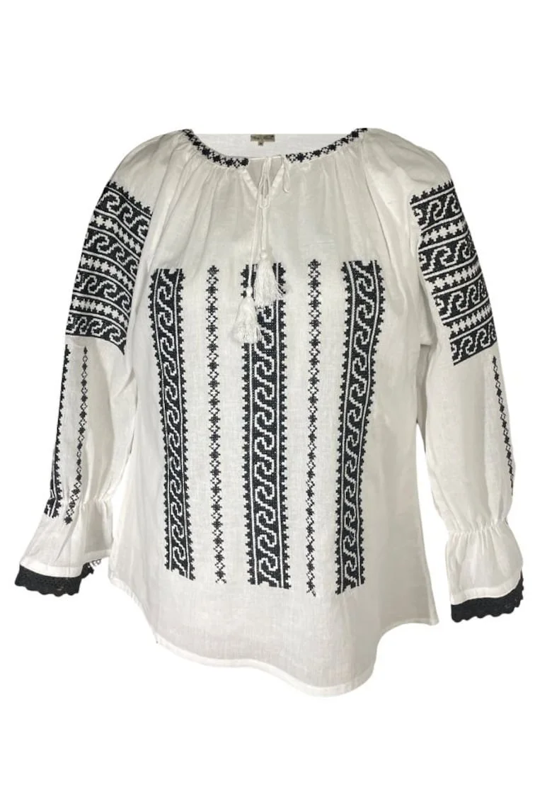 Bluza tip ie traditionala Dacali, dama, ML09, Dacali, Alb/Negru titan