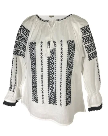 Bluza tip ie traditionala Dacali, dama, ML09, Dacali, Alb/Negru titan