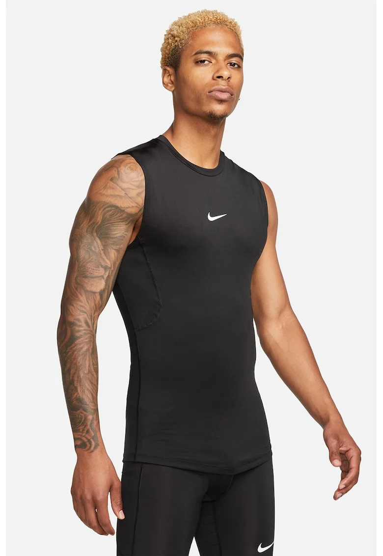 Top cu tehnologie Dri-Fit, pentru fitness, Negru