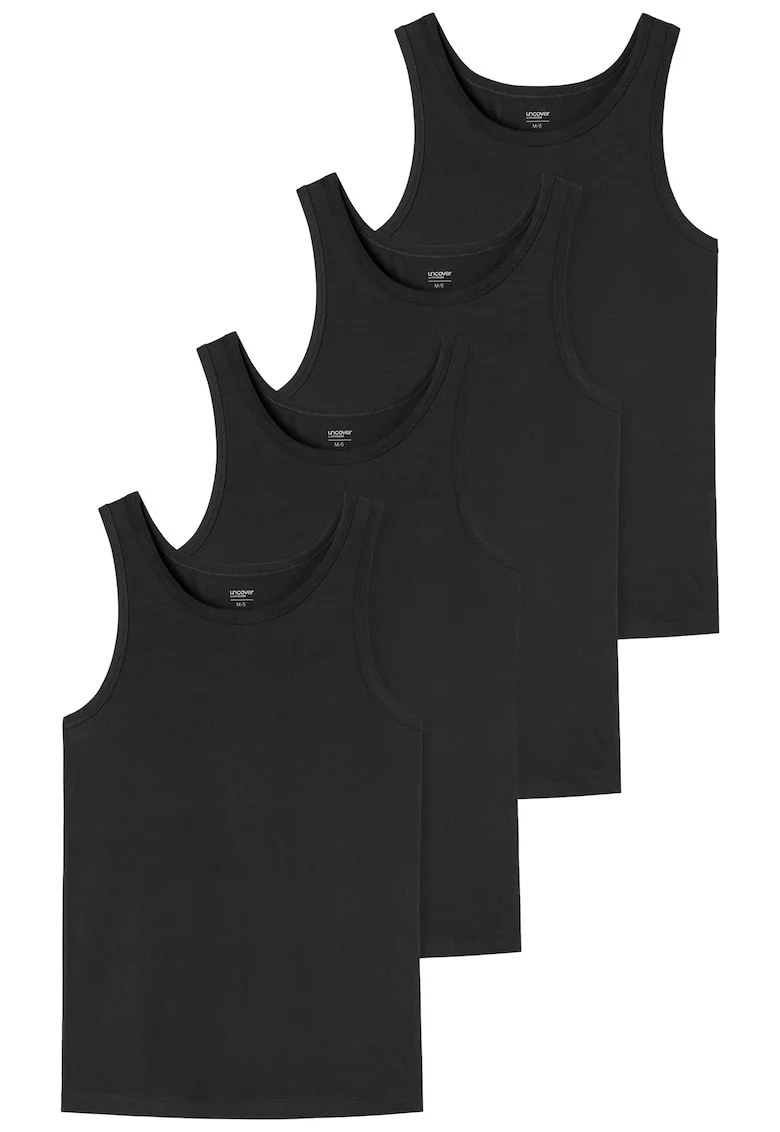 Set de top-uri cu decolteu rotund - 4 piese, Negru