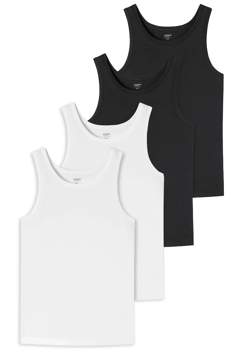 Set de top-uri cu decolteu rotund - 4 piese, Alb/Negru