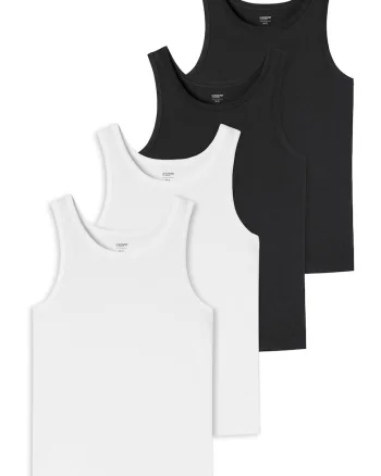 Set de top-uri cu decolteu rotund - 4 piese, Alb/Negru