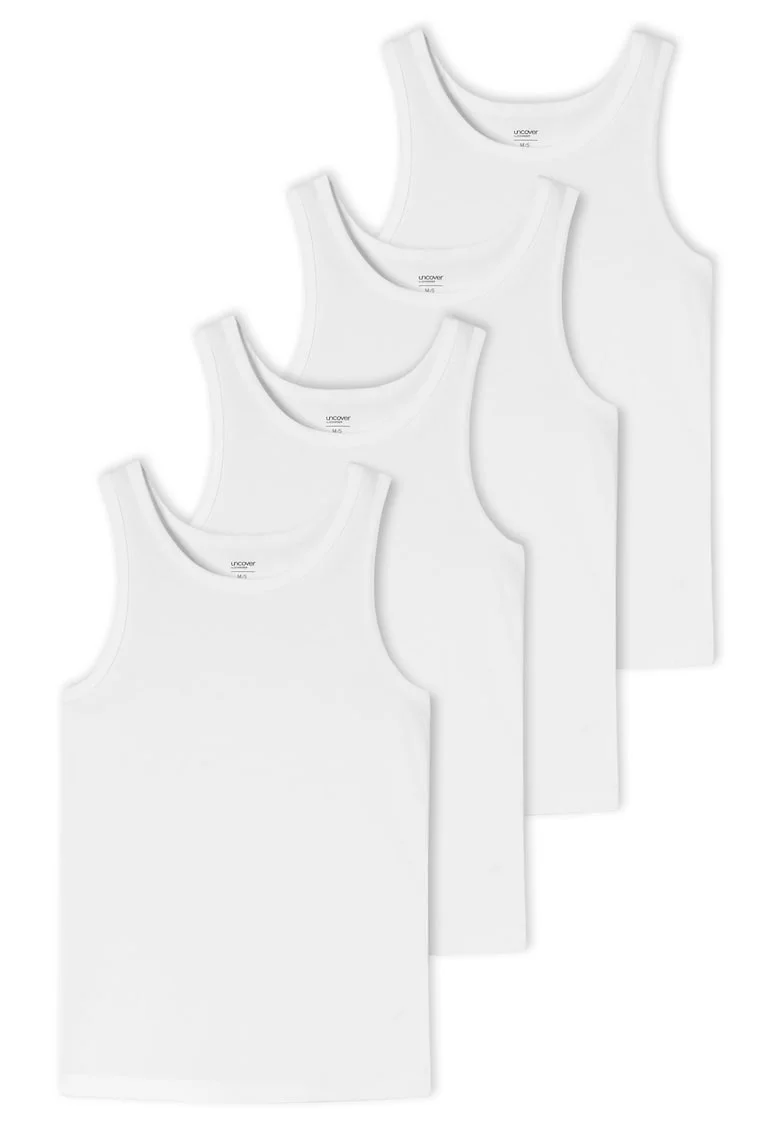 Set de top-uri cu decolteu rotund - 4 piese, Alb