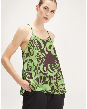 Top lejer cu model, Verde/Negru