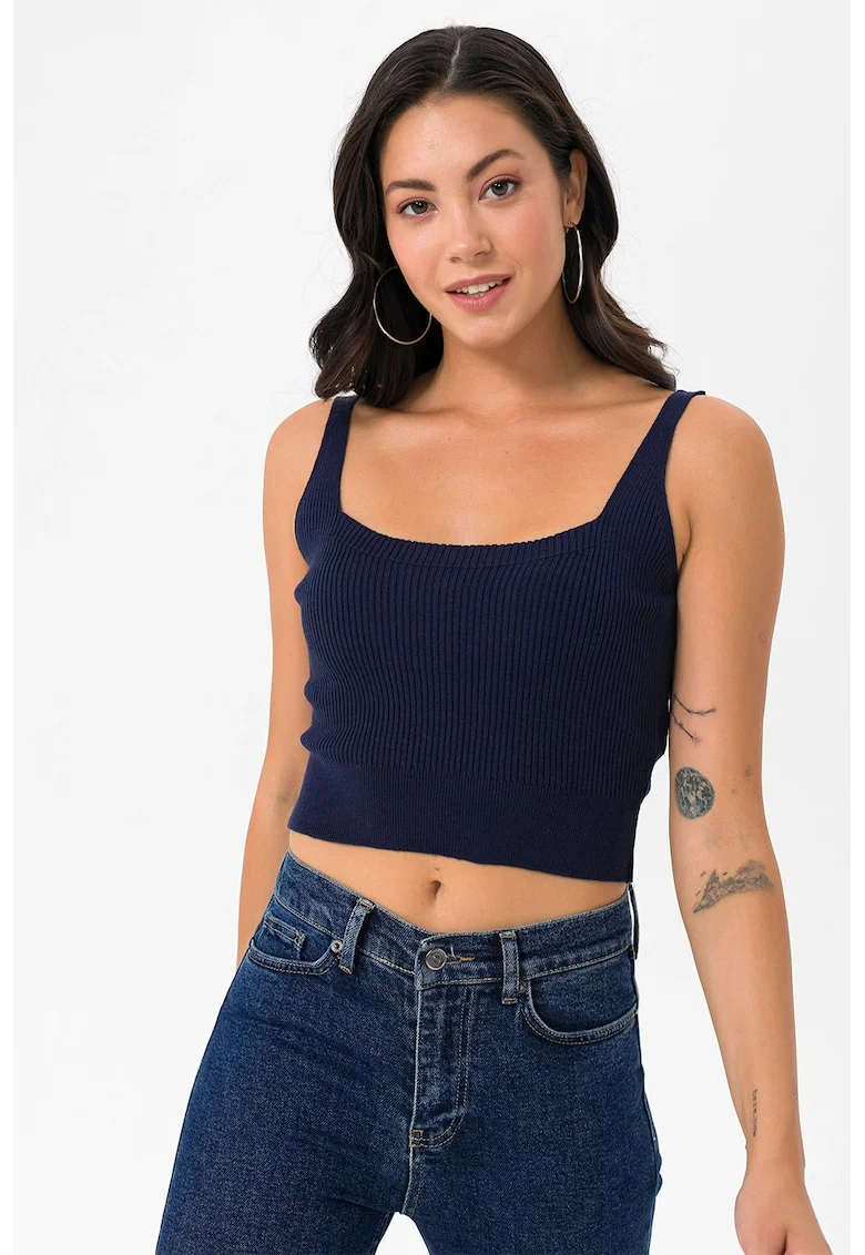 Top crop cu aspect striat, Bleumarin