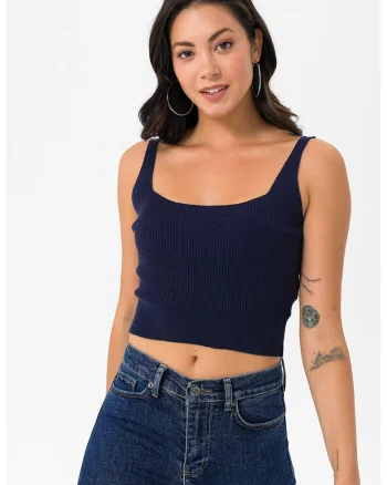 Top crop cu aspect striat, Bleumarin